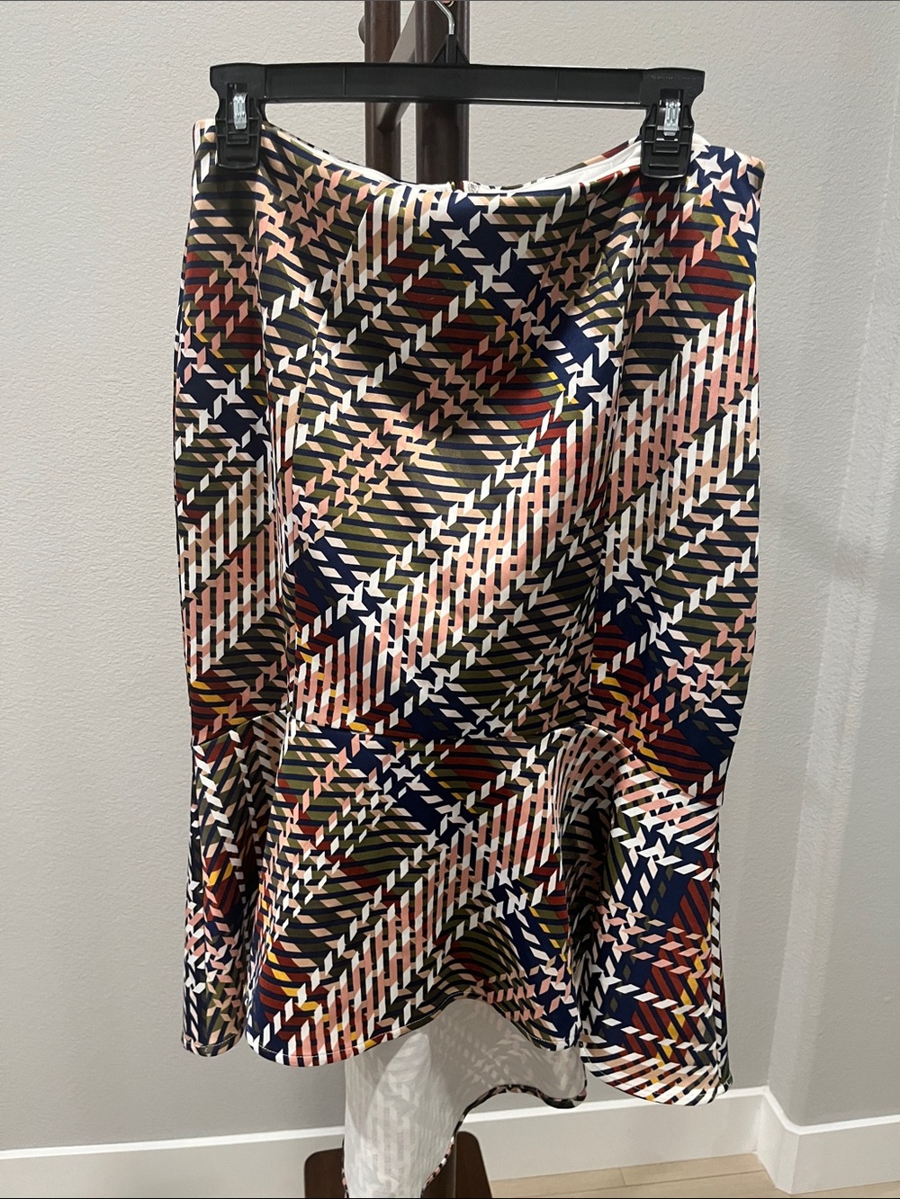 Patterned Midi Skirt in Navy, Pink & Olive